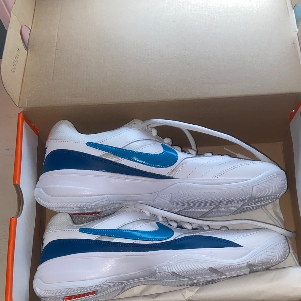 Nike Court Lite White and Neo Turquoise Blue Force Sneakers 845021 105 - Picture 5 of 7
